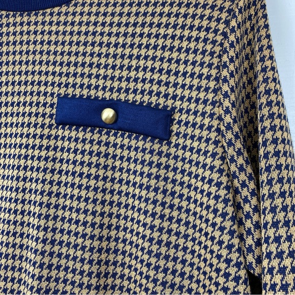 NWT Vintage Reality Check Cape Cod Blue Tan Houndstooth Knit Sweater Top Tunic M - Picture 3 of 5